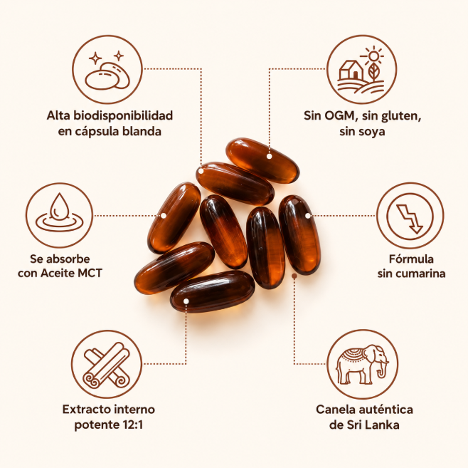 Canela de Ceilán 7200mg con Aceite MCT