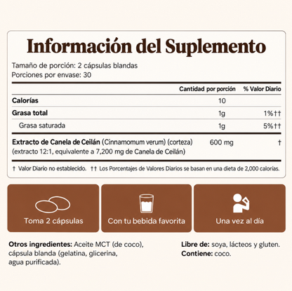 Canela de Ceilán 7200mg con Aceite MCT